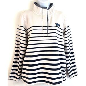 L.L. Bean Rugby Shirt Womens Large Navy White Striped Long Sleeve Mock Neck